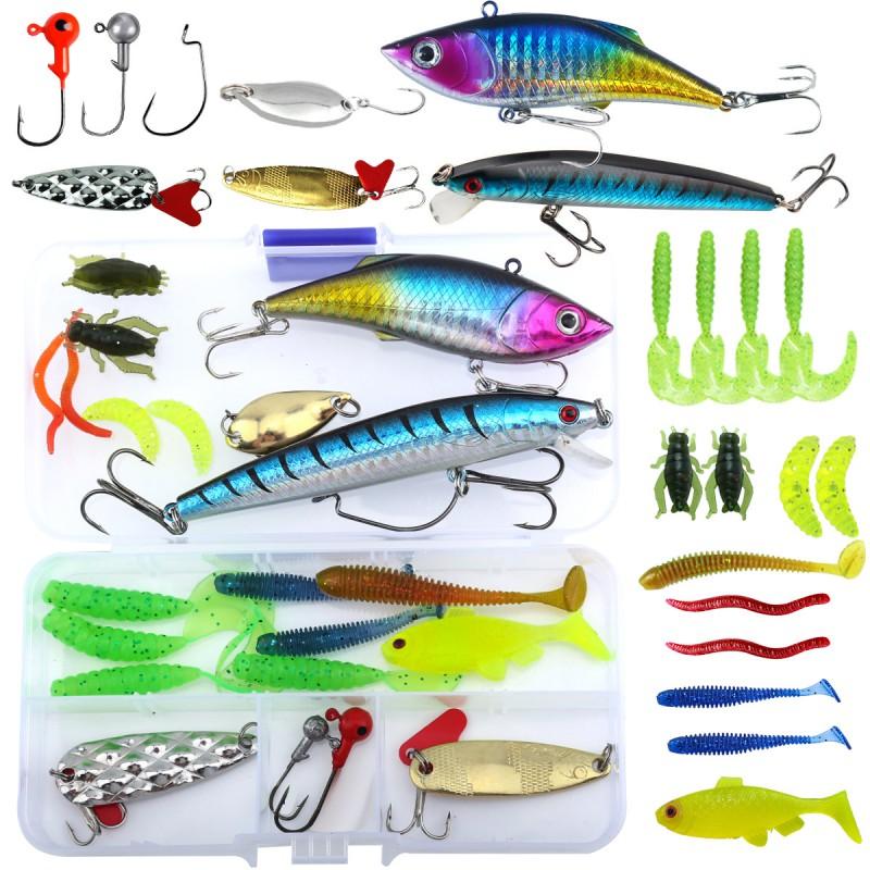 Fishing Lure Set Artificial Baits Minnow Spoon Soft Worms Hooks Freshwater Saltwater