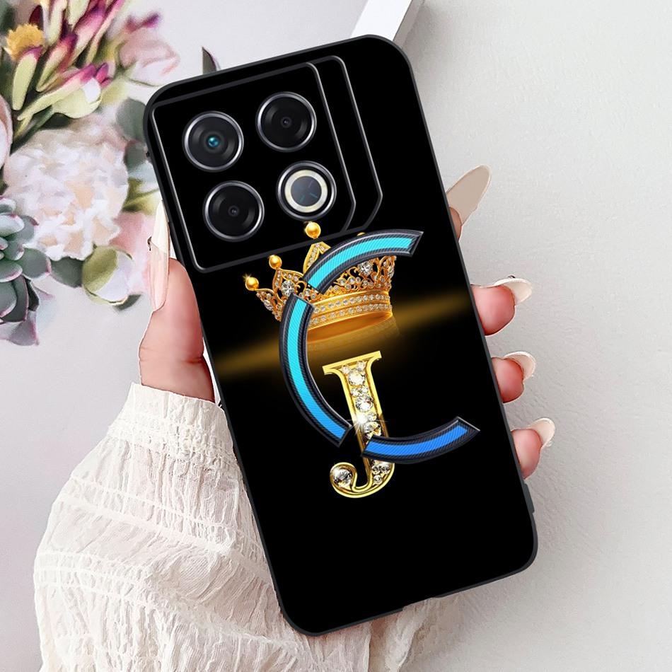 Для Infinix GT 20 Pro 2024 Новый модный чехол для телефона с короной и первой буквой Для Infinix GT20 Pro 5G X6871 Черный силиконовый мягкий чехол