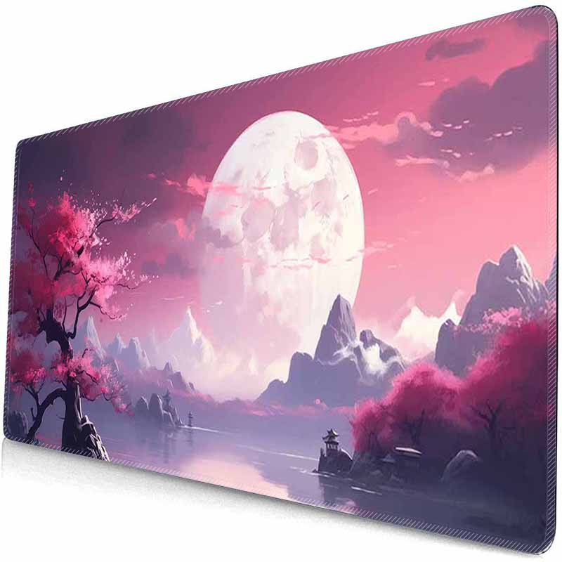 HD Большие Игровые Коврики для Мыши Сценарий с Сакурой Луна Коврик для Мыши Большие Настольные Коврики Нескользящий Резиновый Коврик для Мыши XXL Большие Настольные Коврики для Клавиатуры