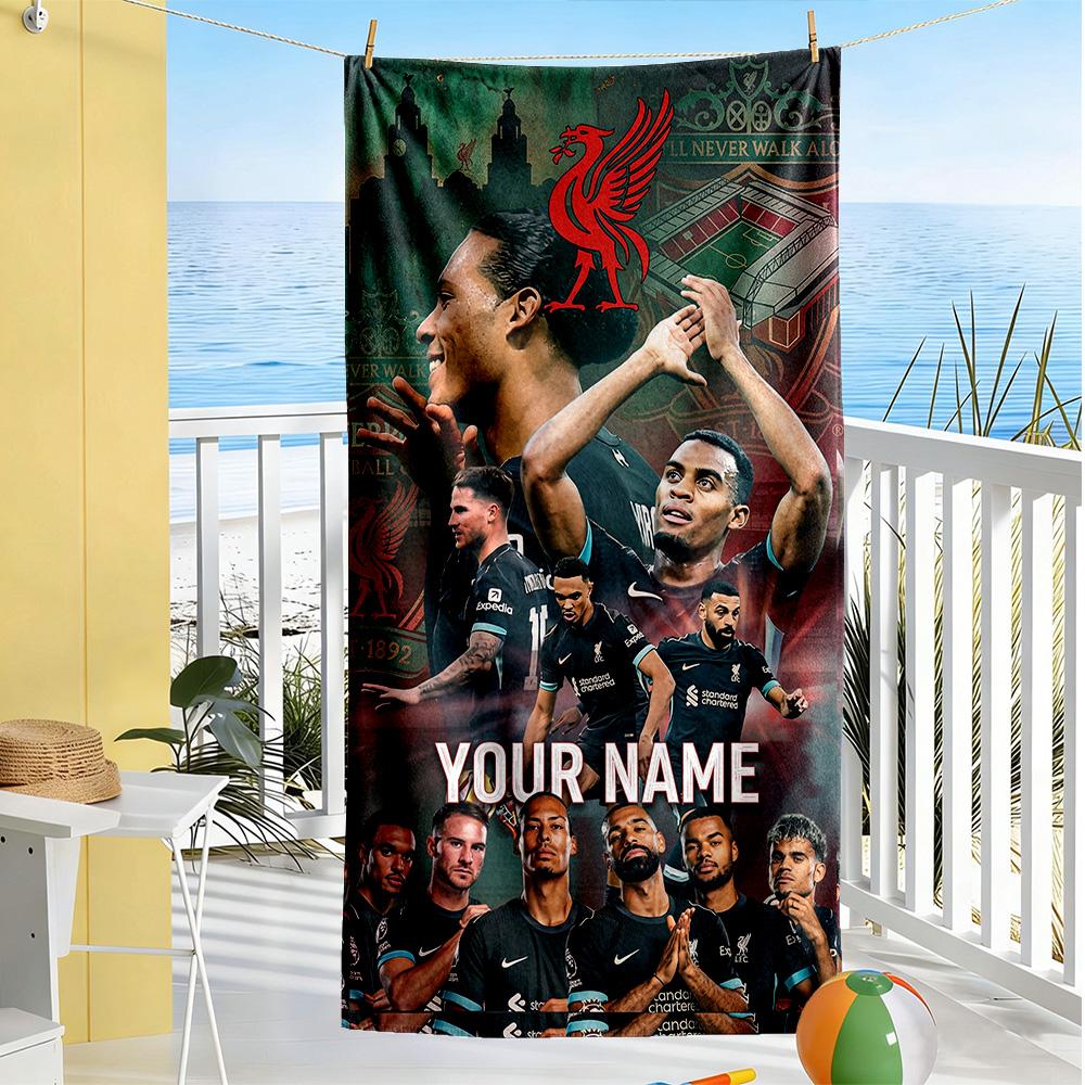Liverpool Fc Personalized Text Beach Towel Soft Durable Quickdry Suitable For Swimming Gym Camping Yoga Vacation