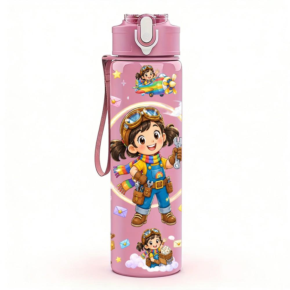 1PC Little Girl Gift Party Collage 750ml Color Plastic Sports Water Bottle Leakproof Flip Straw Lid Suitable for Sports Office Home Use