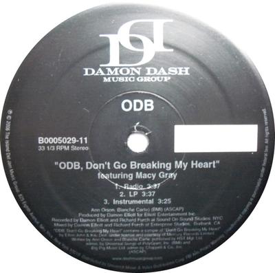 12-дюймовая пластинка OL' DIRTY BASTARD - ODB, Don't Go Breaking My Heart B000502911 Damon Dash Musi 2005 США Рэп и Хип-Хоп/R&B Б/у