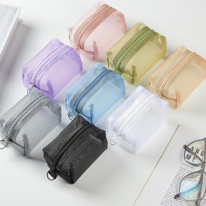 Multipurpose Breathable Square Mesh Storage Pouch Lightweight Mini Wash Bag Mini Zipper Coin Purse Large Capacity Coin Purse