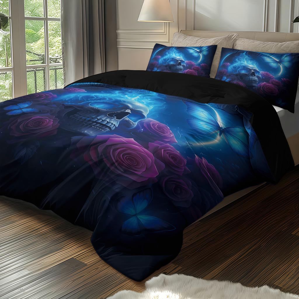 3PC Halloween Skull Printed Bedding Set for Four Seasons Coreless Soft Comfortable Multiple Sizes, Machine Washable