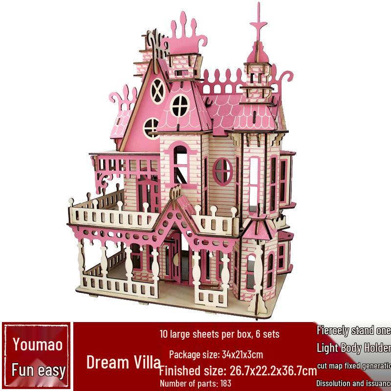 3D Wooden Puzzle House: Adult & Children's Educational DIY Building Blocks