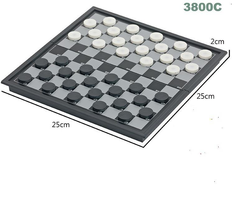 Magnetic Folding International Checkers & Chessboard: 100 Squares, Black & White, 64-Piece Set.