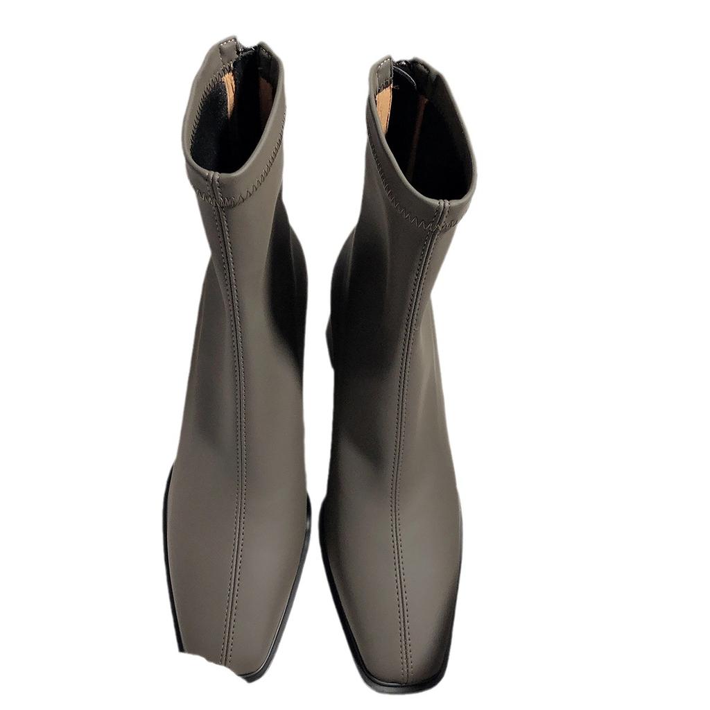 2024 New High-heeled French Thin Elastic Simple Short Boots for Women