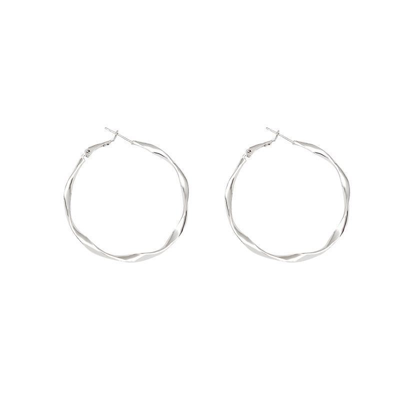 S925 Silver Needle Large Twisted Metal Hoop Earrings for Women - European & American Light Luxury Style