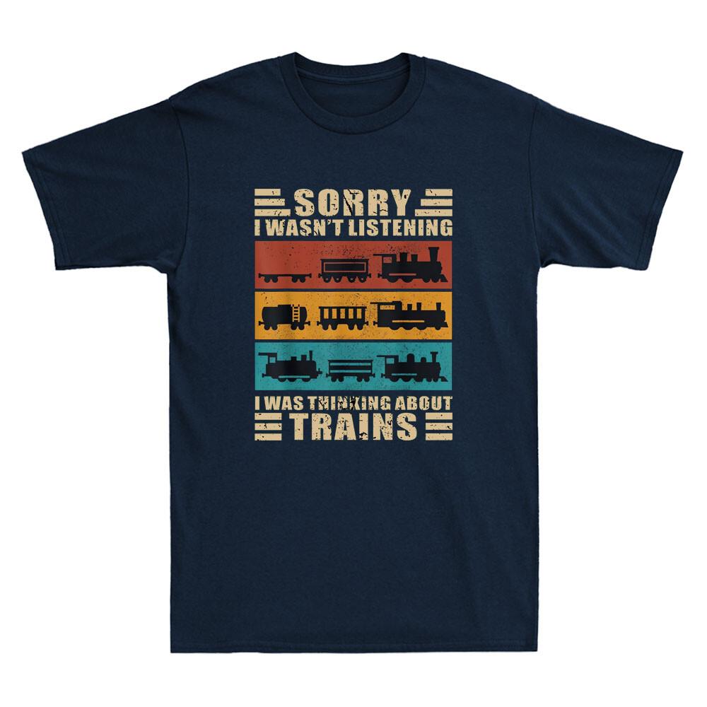 I Was Thinking About Trains Funny Model Railroad Conductor Retro Unisexs Tshirt