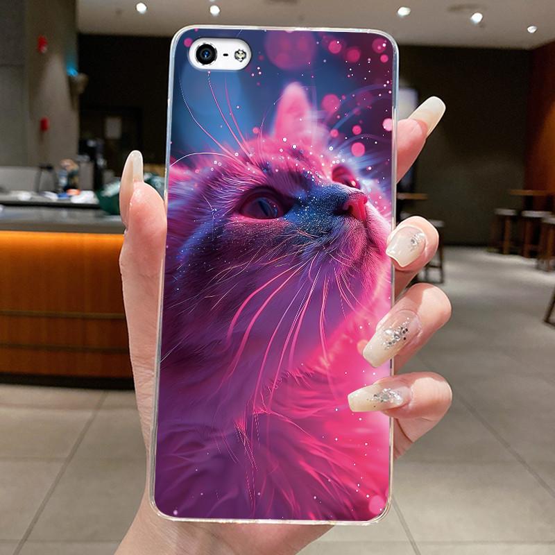 Чехол для iPhone 5 5s 4 4s Чехол Эстетичный Модный Милый Кот Астронавт Мягкий Силикон Задняя Крышка iP5 iP 4 Прозрачный Чехол для Телефона