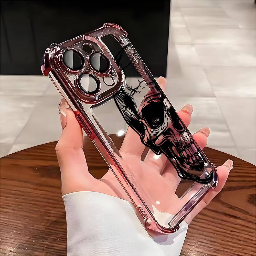 Стильный прозрачный чехол для телефона с рисунком черного черепа для iPhone 17 16 Pro Max 15 14 Plus 13 12 11 17 Air 16E Ударопрочный мягкий чехол