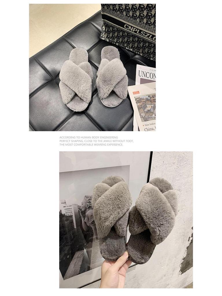 VAT-Compliant Fluffy Rabbit Fur Open-Toe Slippers for Cross-Border E-Commerce