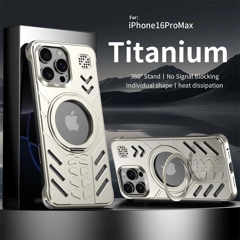 Роскошный алюминиевый металлический безрамный чехол для телефона iPhone 16 15 Pro Max Magsafe Magnetic Bumper с вращением на 360° и подставкой для ароматерапии