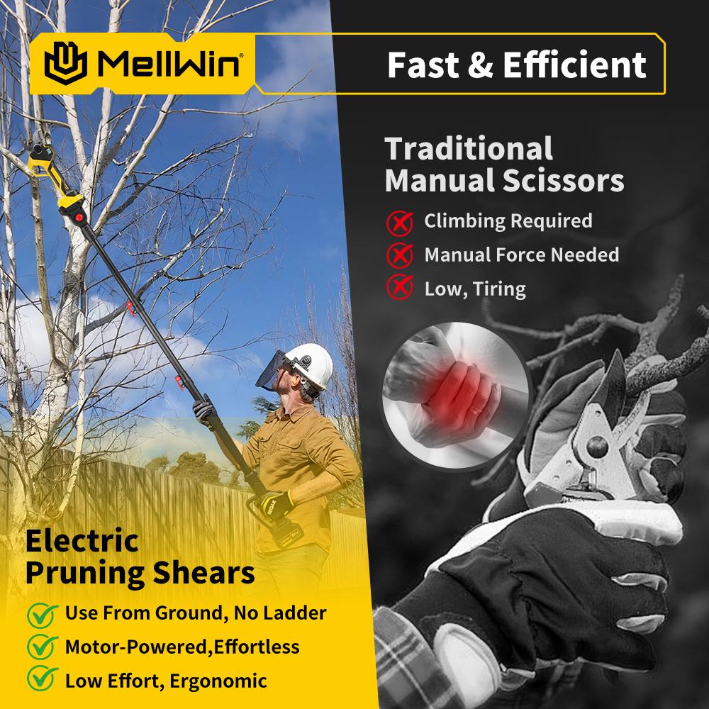 MELLWIN 2-в-1 Бесщеточный Электрический Сучкорез-Секатор с Телескопической Ручкой 180 см Садовый Инструмент-Секатор Для Аккумулятора Makita 18V