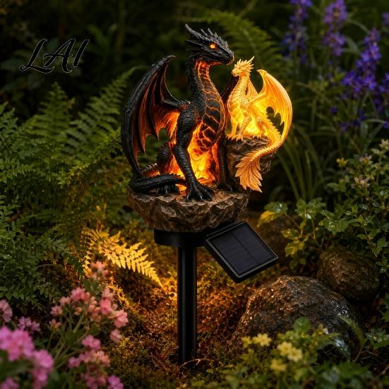 Outdoor Fantasy Garden Decor Solar Dragon Light Statue Lamp Figurine Unique Light Pathway Lawn Ornament Gift for Lovers Decorative