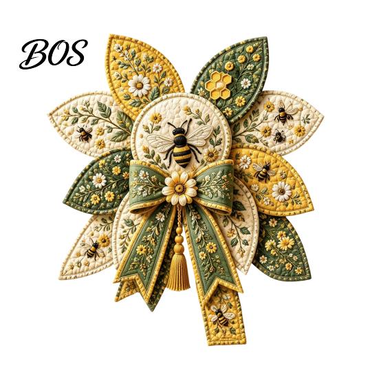 Bee Sunflower Butterfly Motif DIY Quilted Hanger Kit for Door Wall, Wreath Patchwork Bow Sewing Artistic Needlework Project Kit, Fabric Craft Adults &