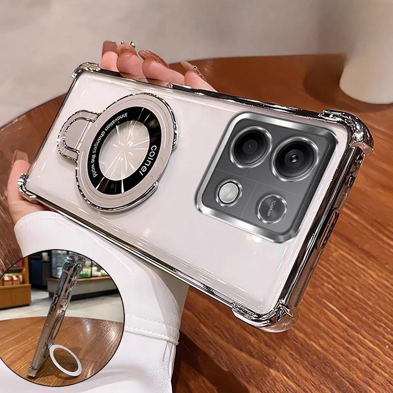 Shockproof Plating Magnetic Bracket Magsafe Case For Xiaomi Redmi 13C Note 13 Pro Plus 4G 5G Silicone Cover