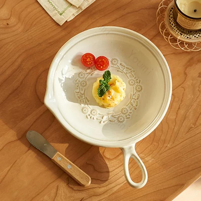 Керамические тарелки с рельефным рисунком, модная обеденная тарелка в японском стиле, домашняя тарелка для закусок и фруктов, изысканная столовая посуда