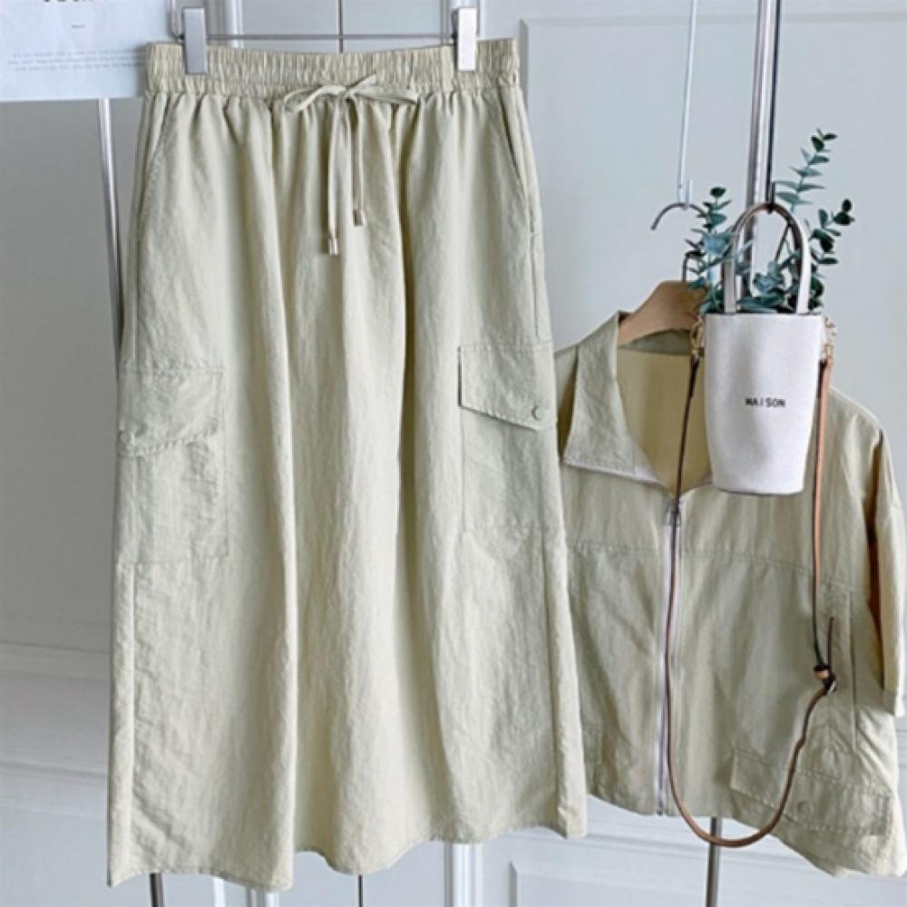 New Arrivals Open Run Women Anorak String Long Skirt Back Slit Pocket Design