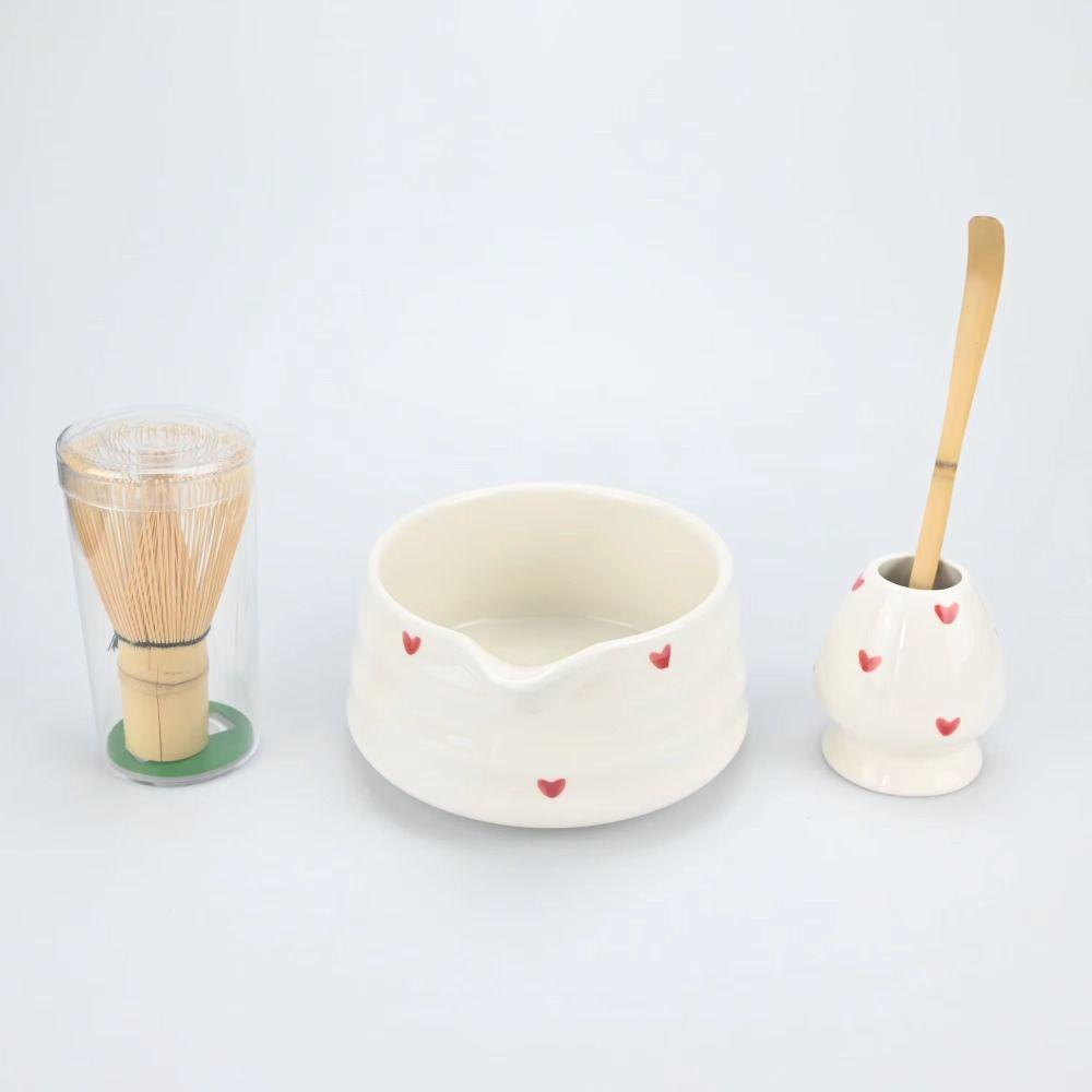 4/5/6 PCS Bamboo Whisk Heart-Shaped Matcha Bowl Strainer Mesh Matcha Whisk Set Tea Preparation