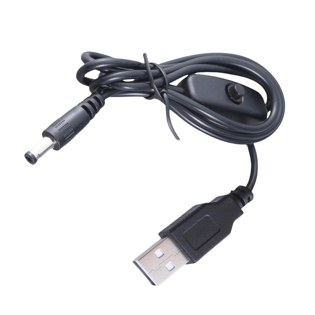 USB To DC5.5x2.1mm Power Cable Cord with Convenient On/Off Switch Button for 5V Electronic Devices 100cm Long Black