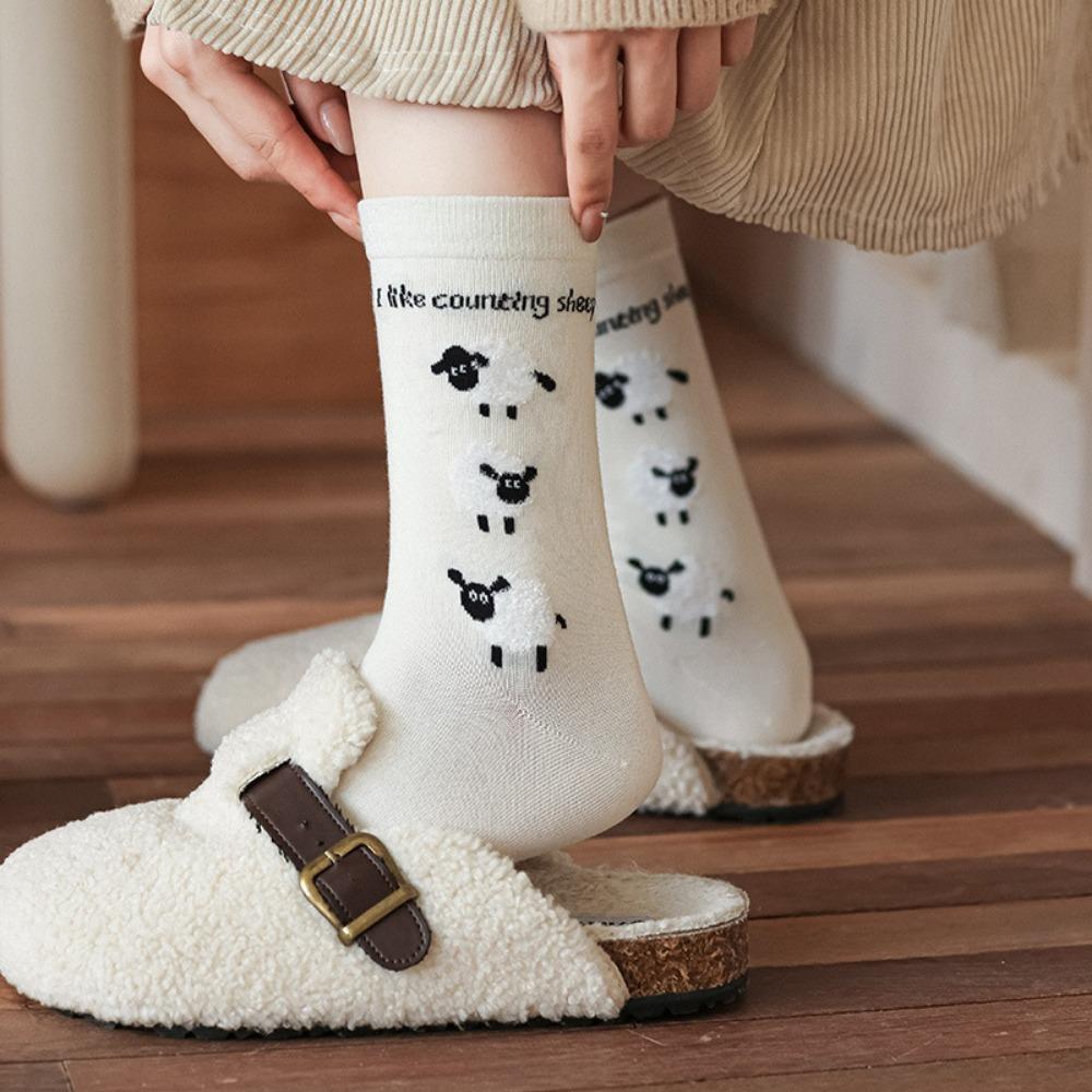 Осенние женские носки Мультяшные животные Милые носки с овечками для девочек Теплые хлопковые носки с рисунком ягненка для женщин Рождественские подарки