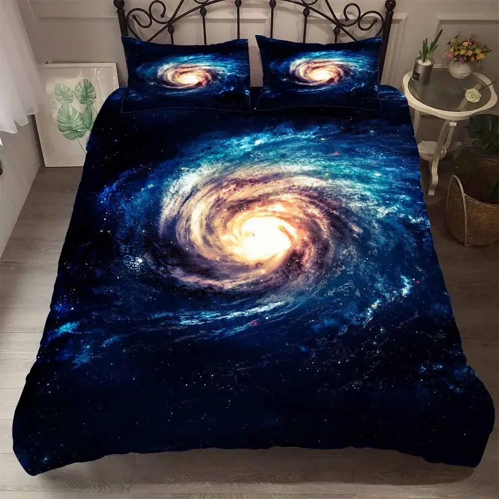 Роскошный темно-синий комплект постельного белья Galaxy Twin Full Queen King Size, пододеяльник/пододеяльник, комплект сияющих звезд, звездное небо, пододеяльник