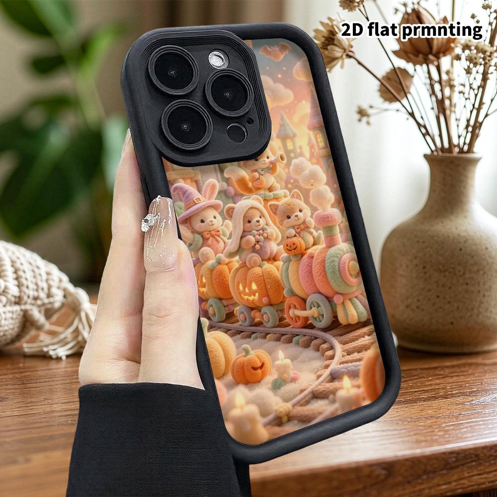 Phone Case: 2D flat, suitable for iPhone 18, 17, 16, 15, 14, 13, 12Pro protective case, pumpkin train, perfect Christmas and Halloween holiday gift