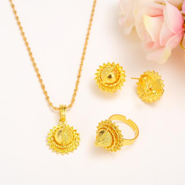 Золотые комплекты ювелирных изделий, серьги, кулон, кольцо, традиционное африканское свадебное кольцо Habesha, женские вечерние африканские красивые подарки