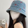 Heart Loving Retro Pattern Fisherman Hat Unisex Denim For Outdoor Activities