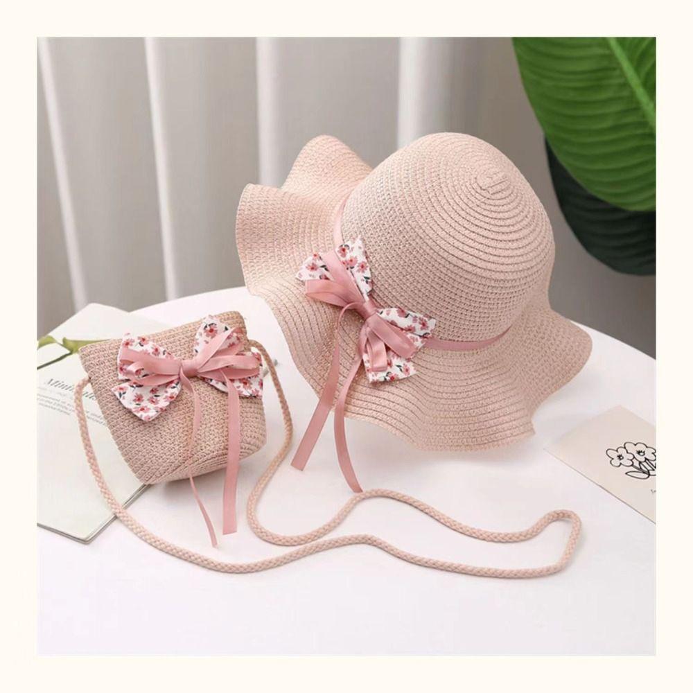 Cute Kids Straw Hat Bag Big Brim Baby Accessories Holiday Handbag  Children Girls