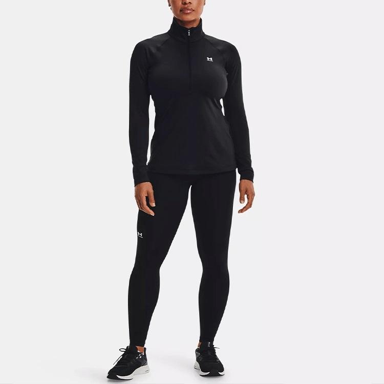 Under Armour Authentics ColdGear® принтованная спортивная футболка с полумолнией и воротником-стойкой, длинным рукавом, женские топы, черный цвет 1368699-001
