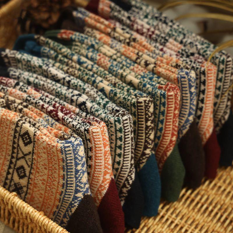 Женские носки в этническом стиле: Японский ретро-дизайн в стиле Харадзюку, толстая имитация двойной иглы для осени и зимы