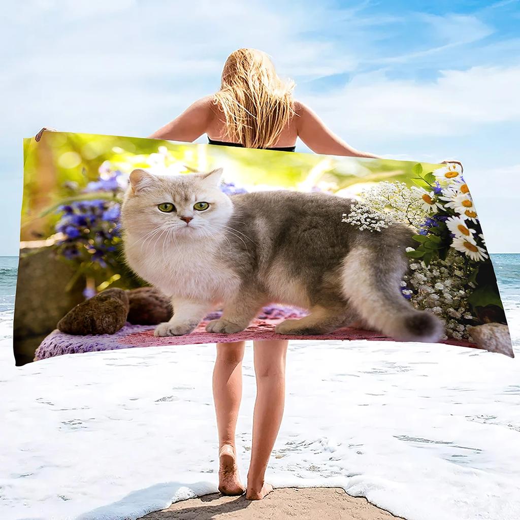 Beach Towel For Women, Girls, Kids, Men, Cat Bath Sand Free Pool Absorbent Soft Plush Lovers