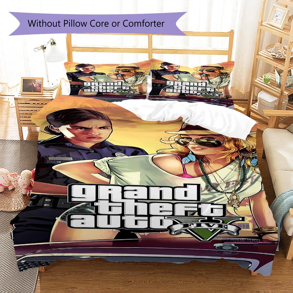 Постельное белье с узором Grand Theft Auto, Комплект с одеялом, Пододеяльник, Наволочка, Домашний подарок на день рождения (1 пододеяльник + 2 наволочки, без наполнителя)