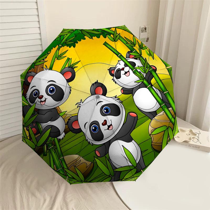 1PC Panda Bamboo Automatic Open/Close Umbrella with Windproof, 8-Rib Sturdy Canopy, Durable Ribs, Fashionable Design1311A