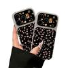 Корейский ins черный фон розовый цветочный подходит для Apple 17/16/15/14pro чехол для мобильного телефона из кожи ягненка 12/13