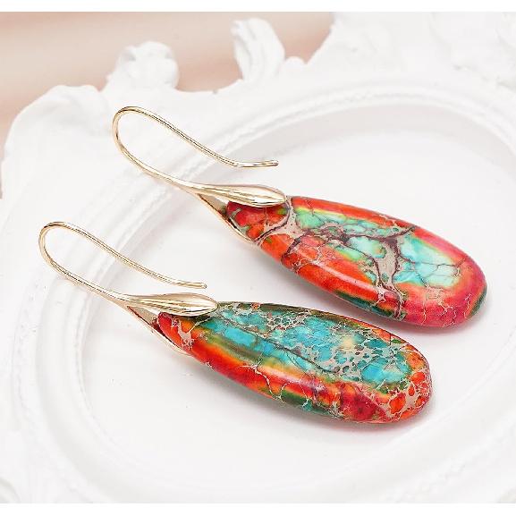 Natural Stone Earrings Waterdrop Stone Dangle Earrings for Women