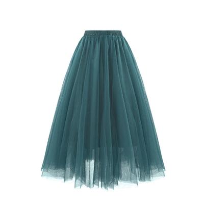 Женская плиссированная юбка-миди, тюлевая юбка, весна-лето, эластичная сетчатая юбка-пачка с высокой талией