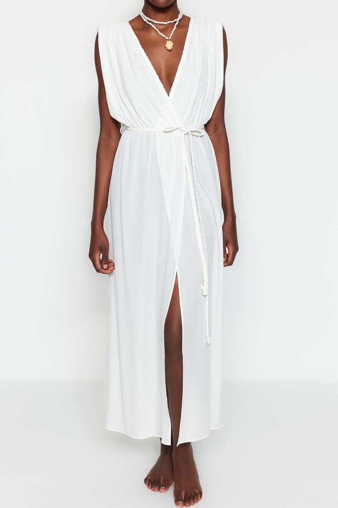 Women's Fashion New Dress Green Maxi Woven Slit Beach Dress