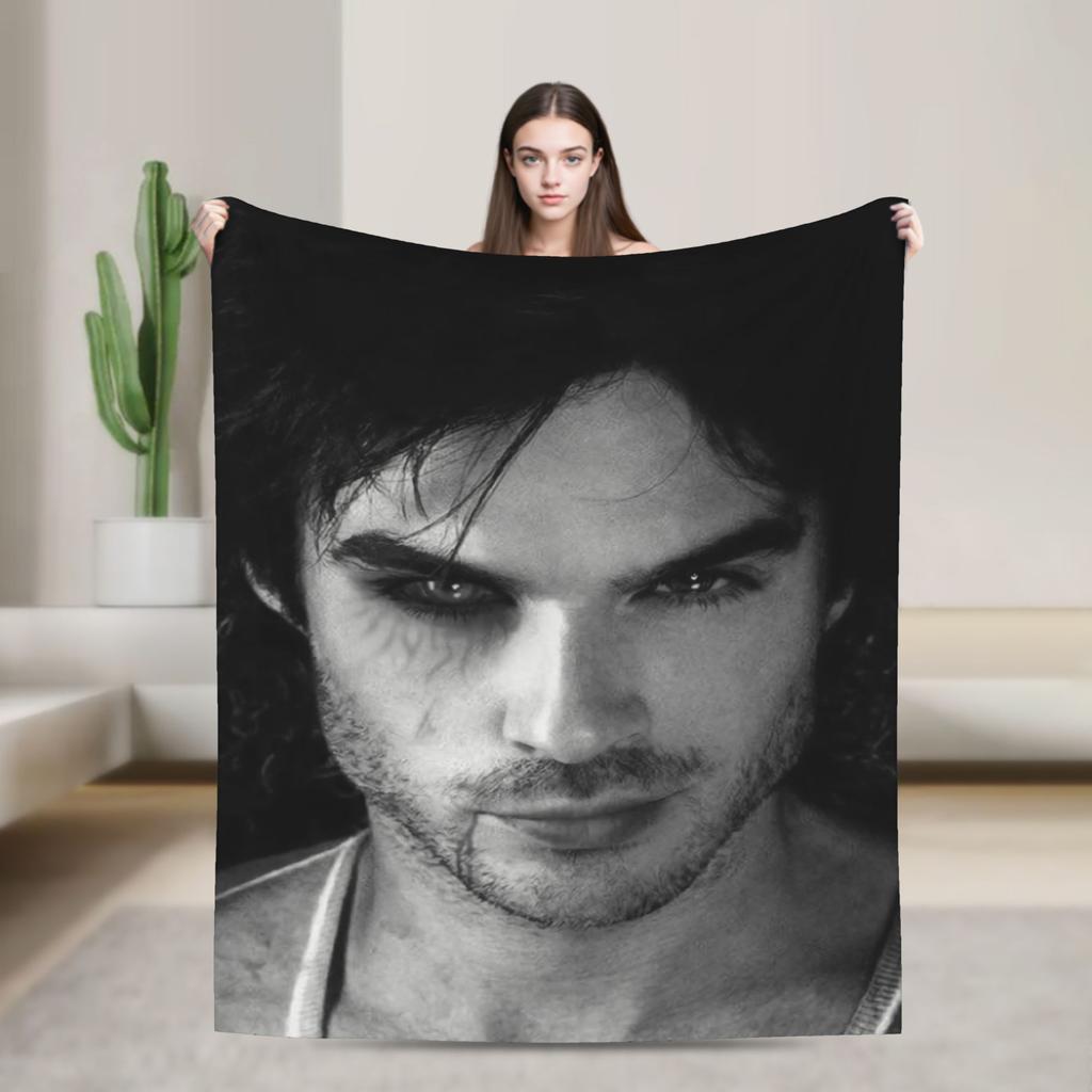 The Vampire Diaries Damon Salvatore TV Series Flannel Blankets Warm Throw Blanket for Couch Bed Travel Bedspread Sofa Bed Cover