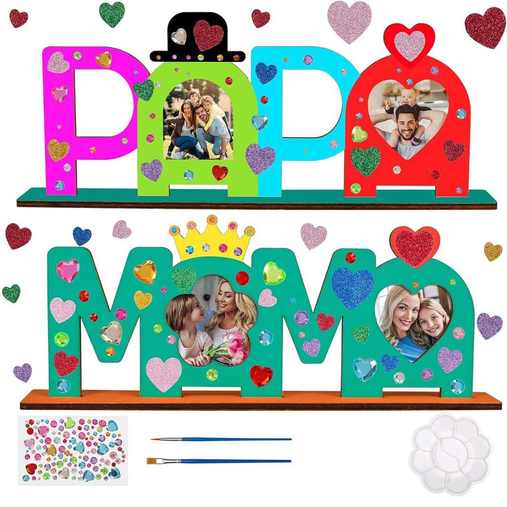 MAMA PAPA Bastelset Holz Bilderrahmen, Papa Mama Geburtstagsgeschenk Holznamen Bemalen Fotos Mutter Vater Geburtstag Vatertag Mutter