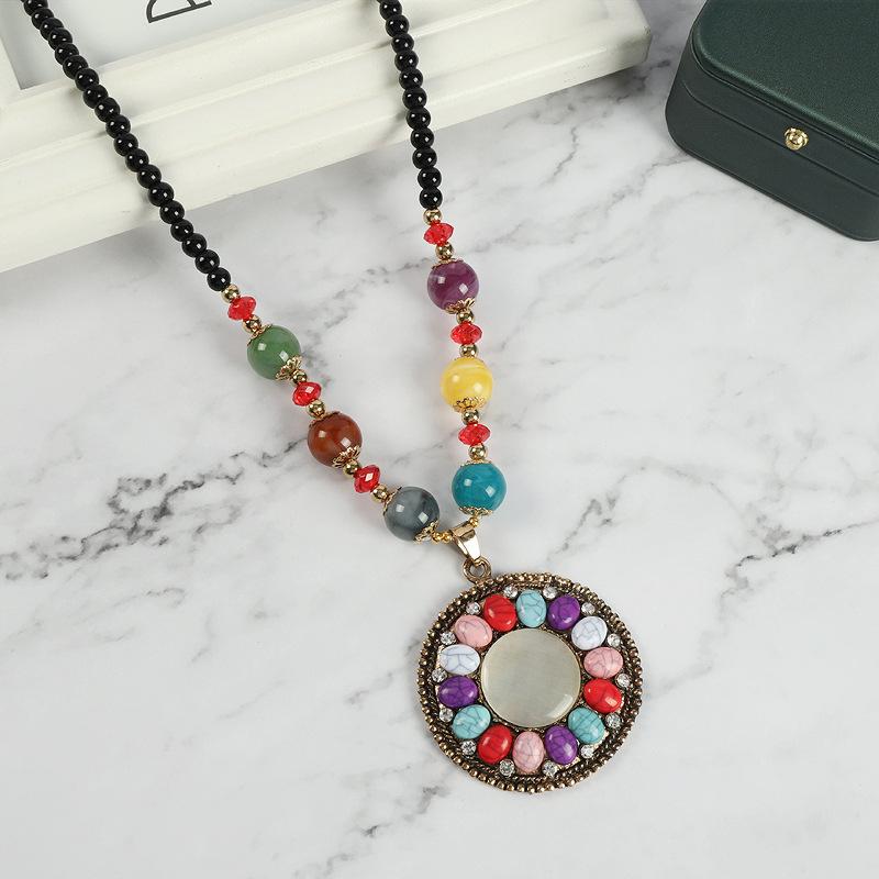 Ожерелье из бисера, длинная винтажная веревка в стиле бохо, ломтик цепи, каменные подвески, богемные этнические женщины