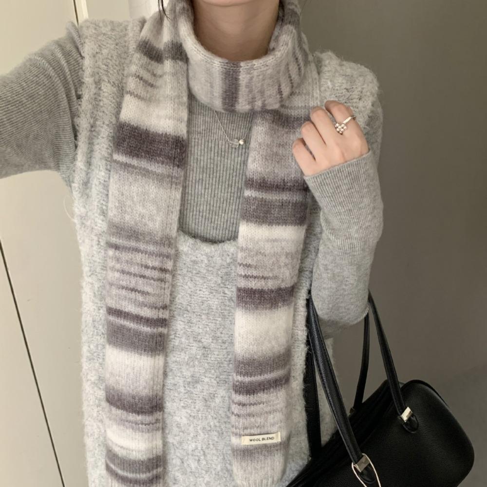 Thickened Rainbow Striped Scarf Korean Style Winter Shawl Cashmere Knitted Scarf Autumn Winter