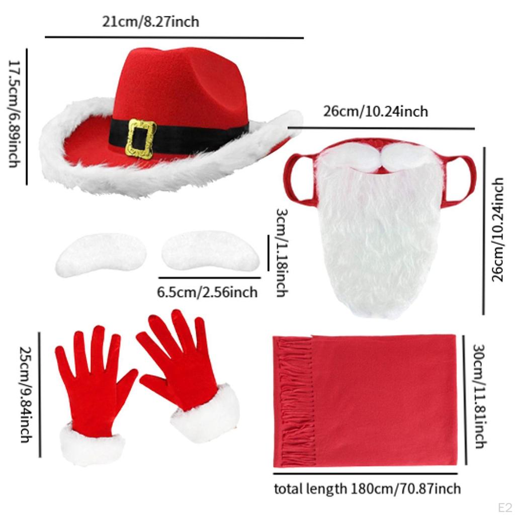 Шапки и борода Санты, рождественская ковбойская шляпа с перчатками, борода, брови, костюм Клауса