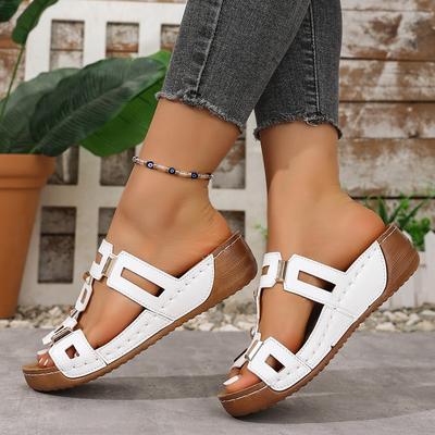 Модные летние женские сандалии Модные шлепанцы с бантом Женские плоские нескользящие шлепанцы Повседневная уличная обувь на толстой подошве Женская пляжная обувь