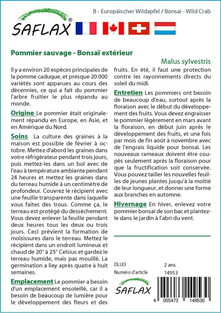 SAFLAX Garden in the Bag - Бонсай - Дикий краб - 30 семян - С субстратом в подходящем пакете - Malus sylvestris