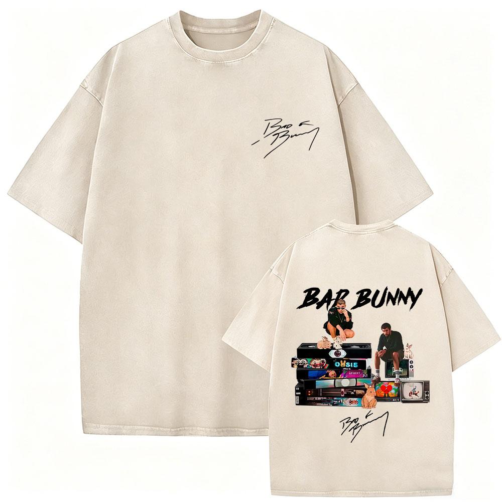 Vintage Acid Washed Rapper Bad Bunny Tshirt Debi Tirar Mas Fotos DTMF Tshirts Men Women Hip Hop Retro Short Sleeves T Shirts