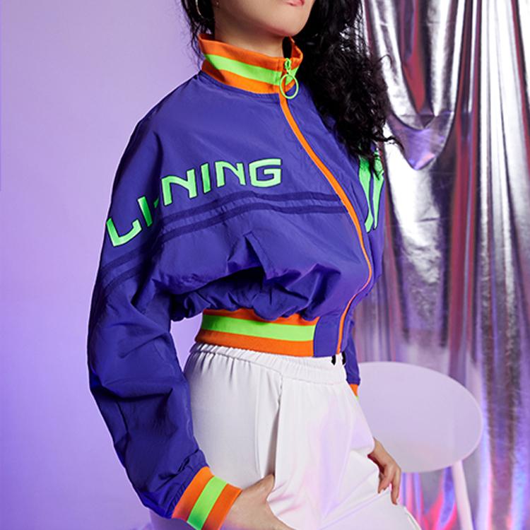 Li Ning Куртка женская свободного кроя с воротником-стойкой, повседневная, фиолетовая, AJDP028-3