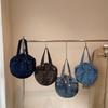 Bow Round Shape Denim Bag For Women Streetwear Fashion Large Capacity Casual Purse